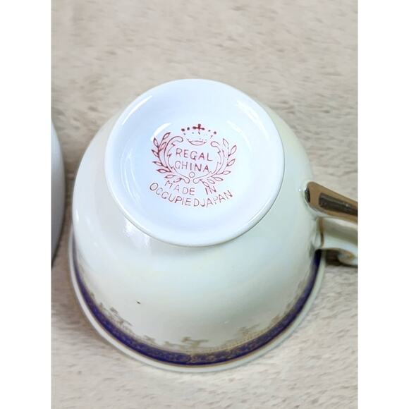 Regal China Tea Cup & Saucer Blue Gold Trim 40's Porcelain Occupied Japan Vtg - Picture 14 of 15